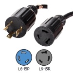L6-15P to L6-15R Power Cords 10 foot 15A 250V 12/3 AWG SJT Cable