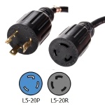 L5-20P to L5-20R Power Cords  20A 125V  12/3 AWG SJT Cable