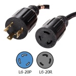 L6-20P to L6-20R Power Cords  20A  125V 12/3 AWG SJT Cable