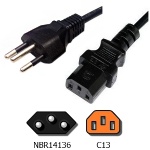Brazil NBR14136 to IEC C13 Power Cords