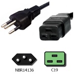 Brazil NBR14136 to IEC C19 Power Cords