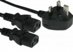 UK Mains Male Plug to 2 x IEC C13 Female Sockets Y Split