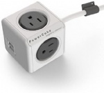 POWERCUBE Dual USB Port Power Strip with 4 Outlets Electrical Outlet 5ft US Wire Extension Cord (Grey) by PowerCube